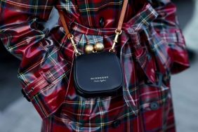 Burberry micro bag, Burberry(-esque?) plaid trench.