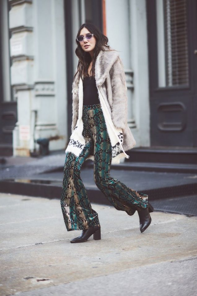 Dylana Suarez wears snakeskin pants