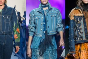 Denim jackets on the Spring 2018 runways at Adam Selman, Elie Saab and Coach