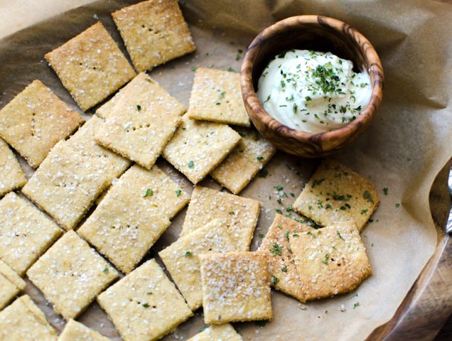 Nooch Crackers sprinkled with nutritional yeast, recipe by Bob's Red Mill