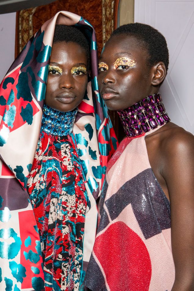 Models backstage at Halpern's Fall 2019 show.