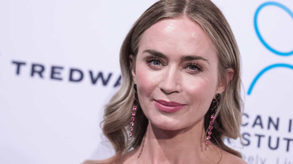 Emily Blunt American Institute for Stuttering gala plunging top outfit