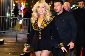 Sabrina Carpenter LBD leopard print coat mob wife aesthetic