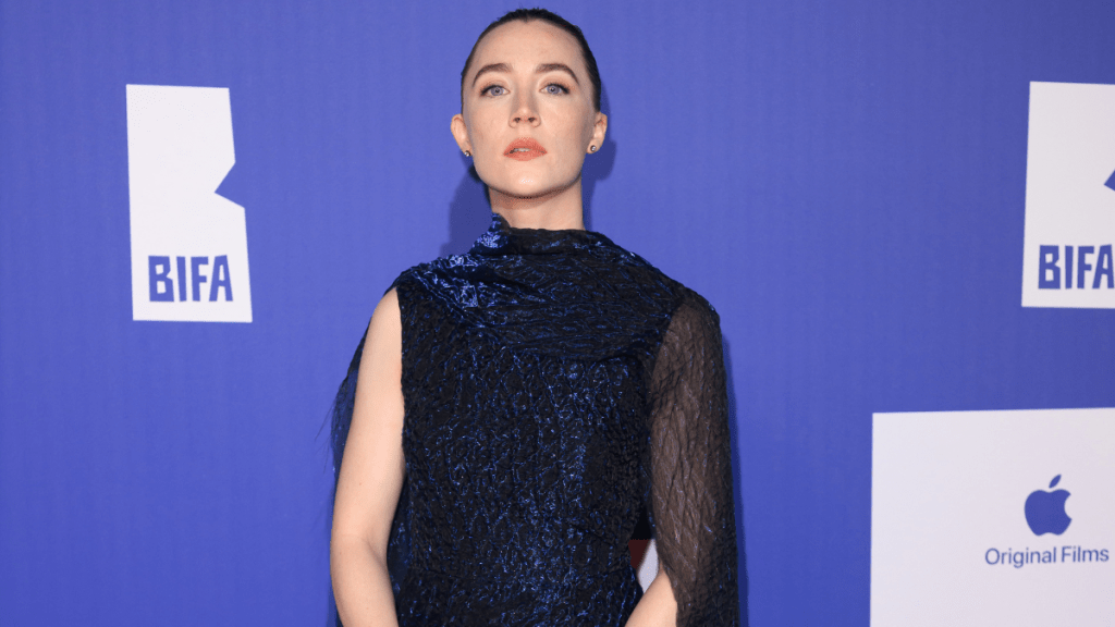 Saoirse Ronan ERDEM cocktail gown draped neckline British Independent Film Awards