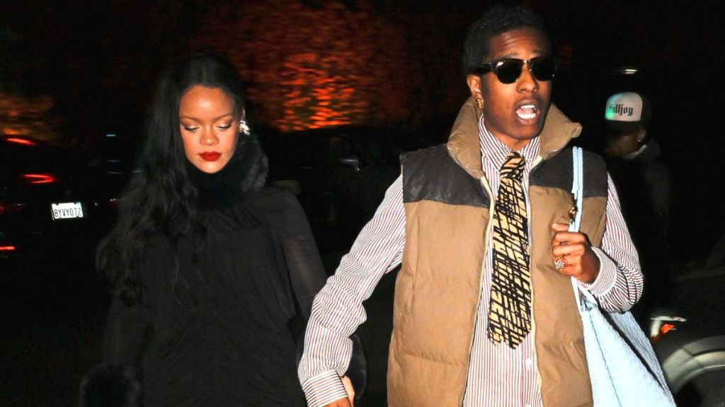 Rihanna, rocking an all-black look, and A$AP Rocky are seen on December 17, 2024 in Los Angeles, California.