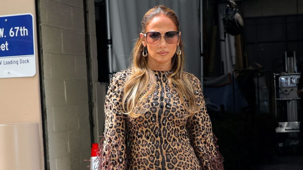 Jennifer Lopez is seen arriving at the 'Live with Kelly and Mark' Show on May 03, 2023 in New York City.