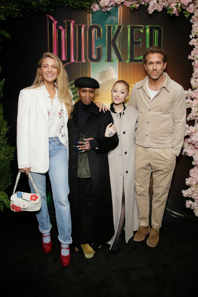  Blake Lively, Cynthia Erivo, Ariana Grande and Ryan Reynolds attend as Universal Pictures presents special New York City WICKED Screening at Metrograph on December 03, 2024 in New York City.