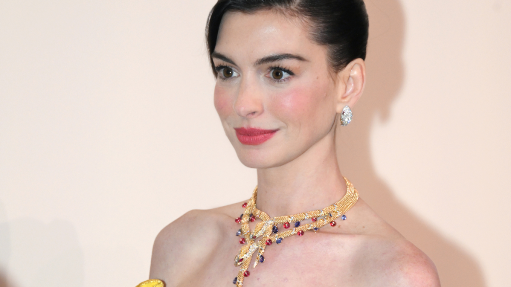 Actress Anne Hathaway attends the opening ceremony of Bvlgari Infinity Serpents Exhibition on January 8, 2025 in Shanghai, China.