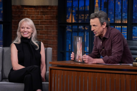 Actress/model Pamela Anderson during an interview with host Seth Meyers on January 8, 2024