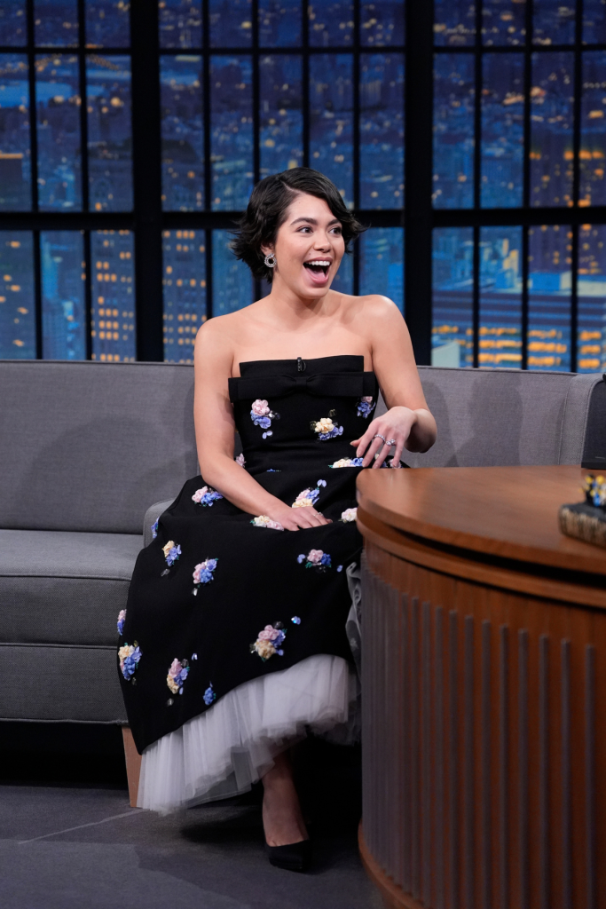 Actress Auli'i Cravalho during an interview with host Seth Meyers on January 9, 2025