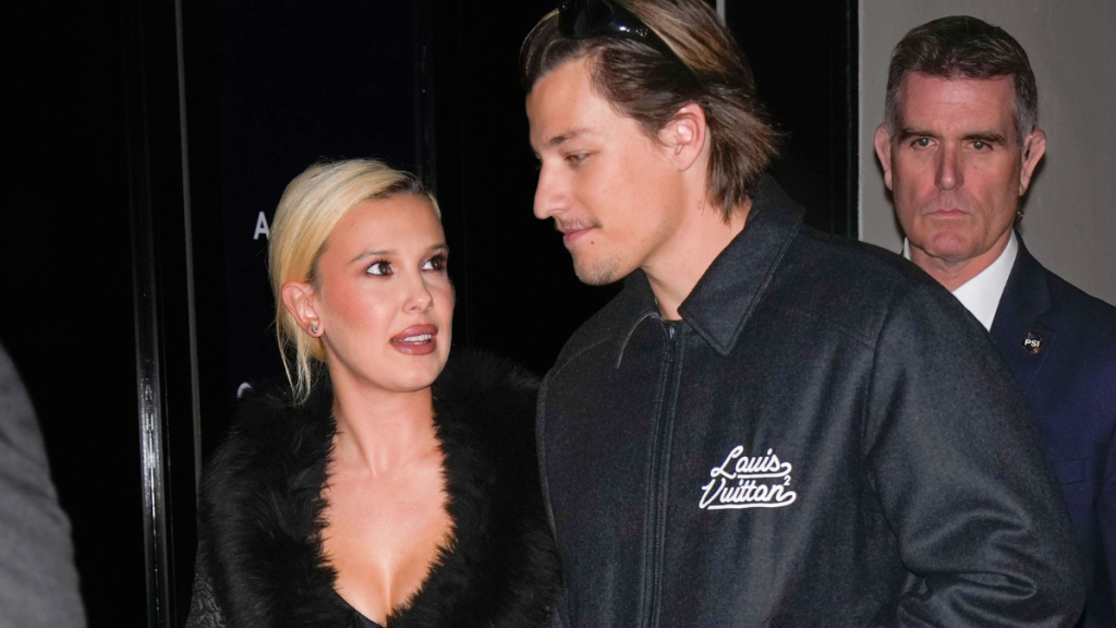 Millie Bobby Brown and Jake Bongiovi are seen on March 11, 2025 in New York City.