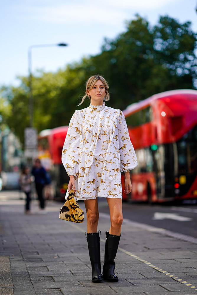 With a Prairie-Inspired Mini Dress